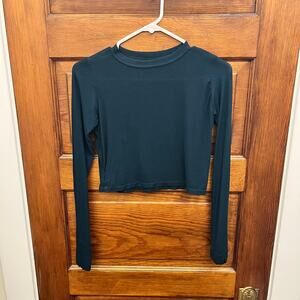 MICHAEL LAUREN Women's sz XS Long Sleeve Ribbed Crop Top Blue Green